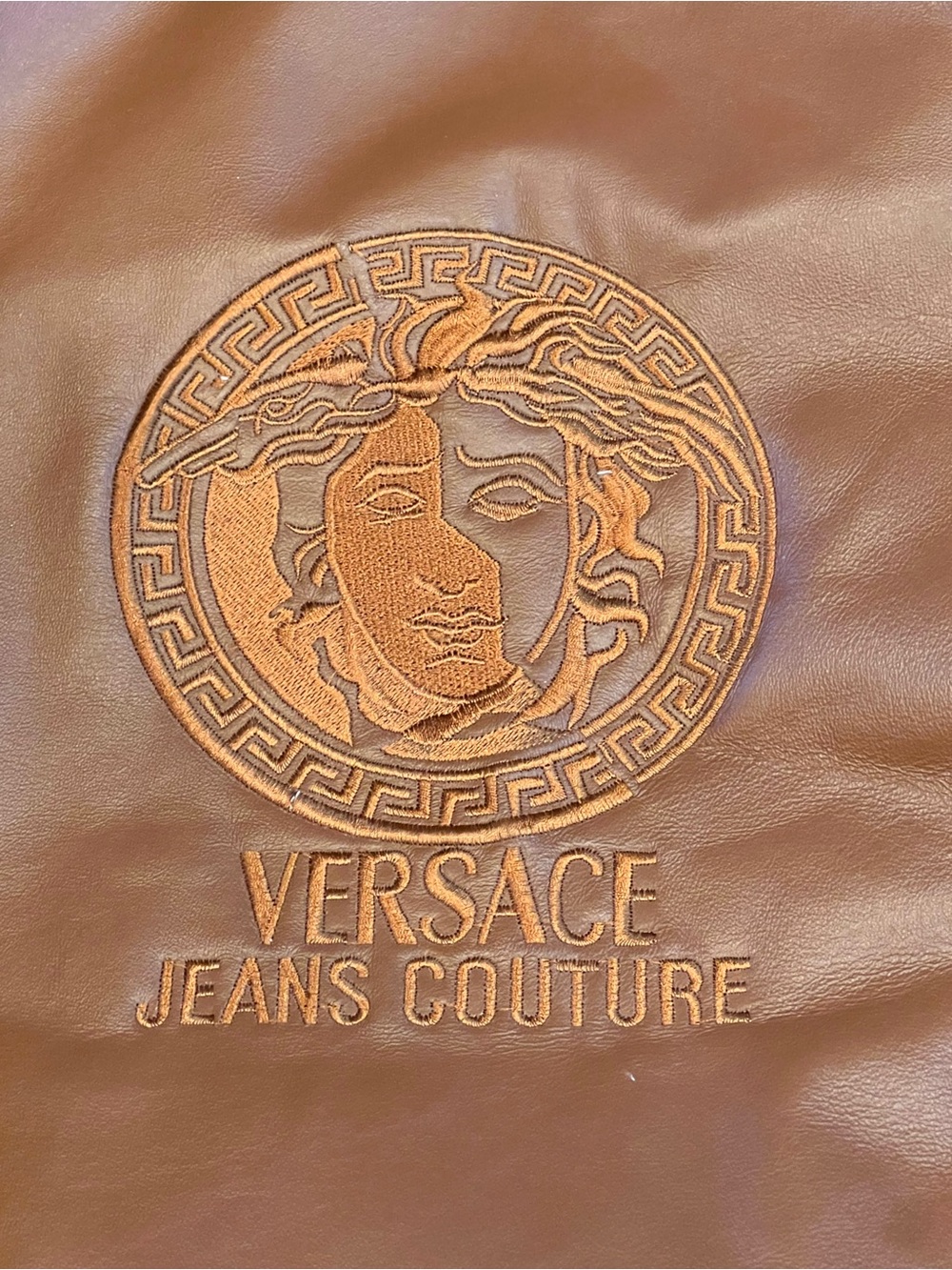 Vintage 90’s Versace Jeans Couture Brown Leather Jacket Medusa Head Mens Size XL
